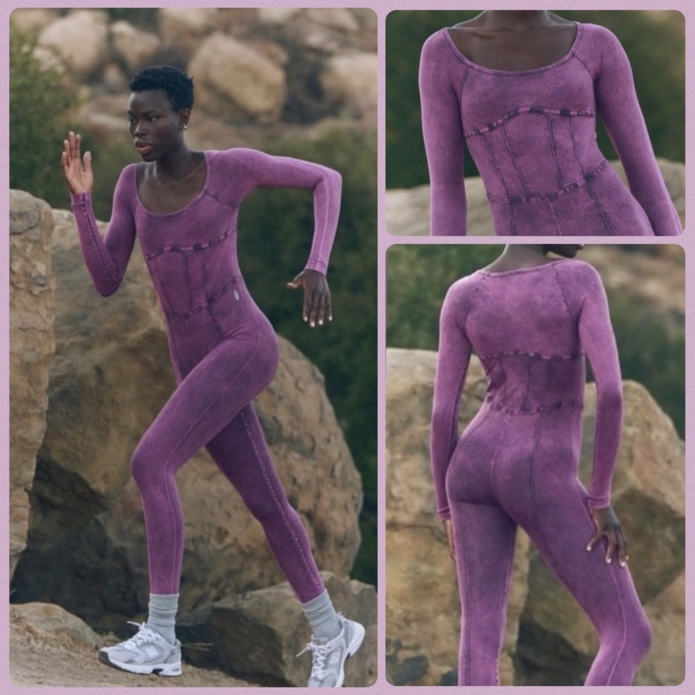 🍂NEW Free People Movement Good Karma Long Sleeve Onesie. Purple Acid Wash. M/L